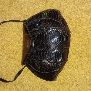 Black Textured Shoulder Bag with Glossy Finish